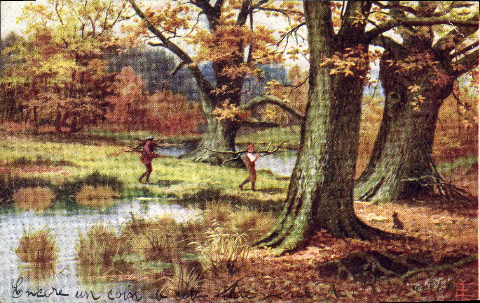 VINTAGE POSTCARD Fantasy Children in wood