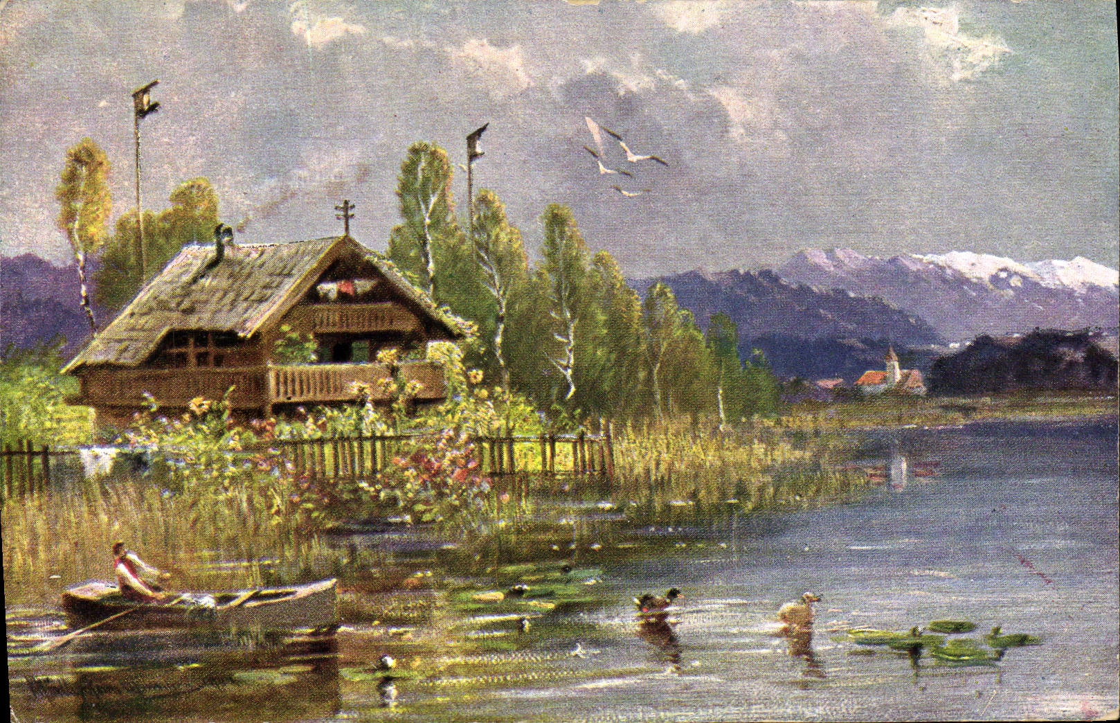 VINTAGE POSTCARD Fantasy House at the edge of water