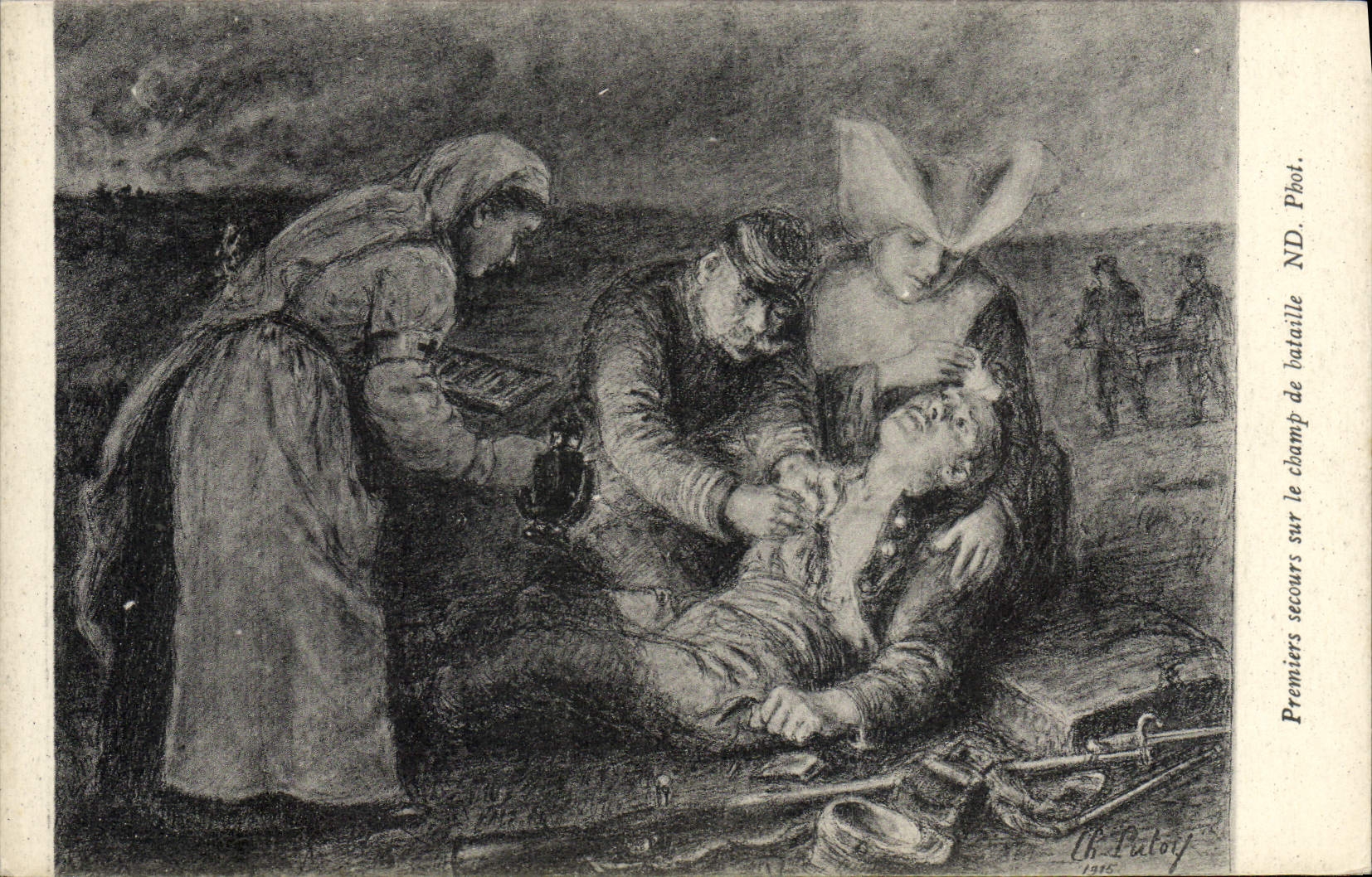 VINTAGE POSTCARD Fantasy First aid on the Militaria battle field