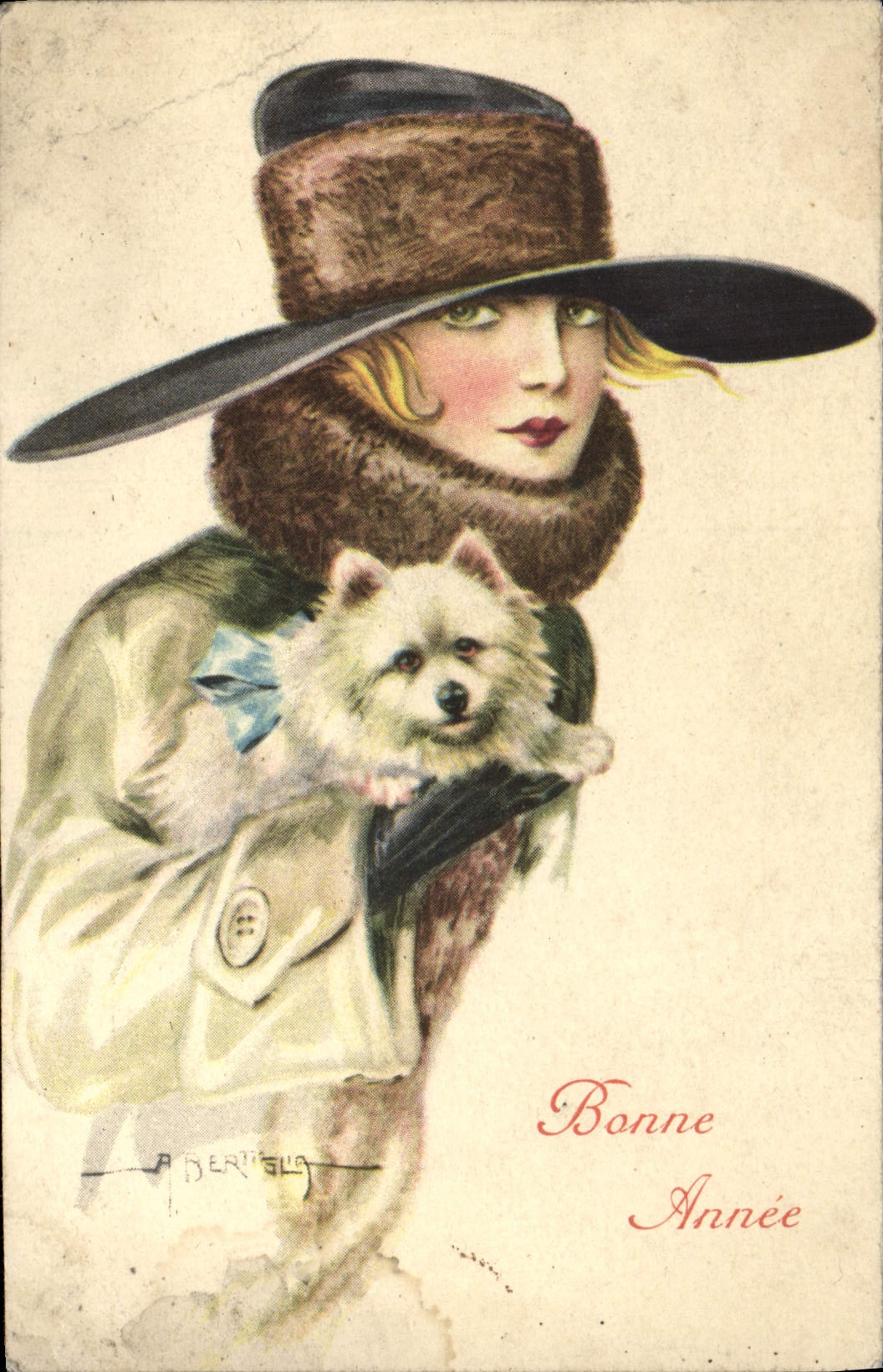 CPA Fantaisie Femme Chien 