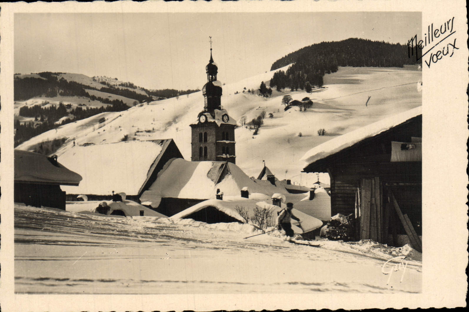 VINTAGE POSTCARD Fantasy Better Wishes Ski Winter sports