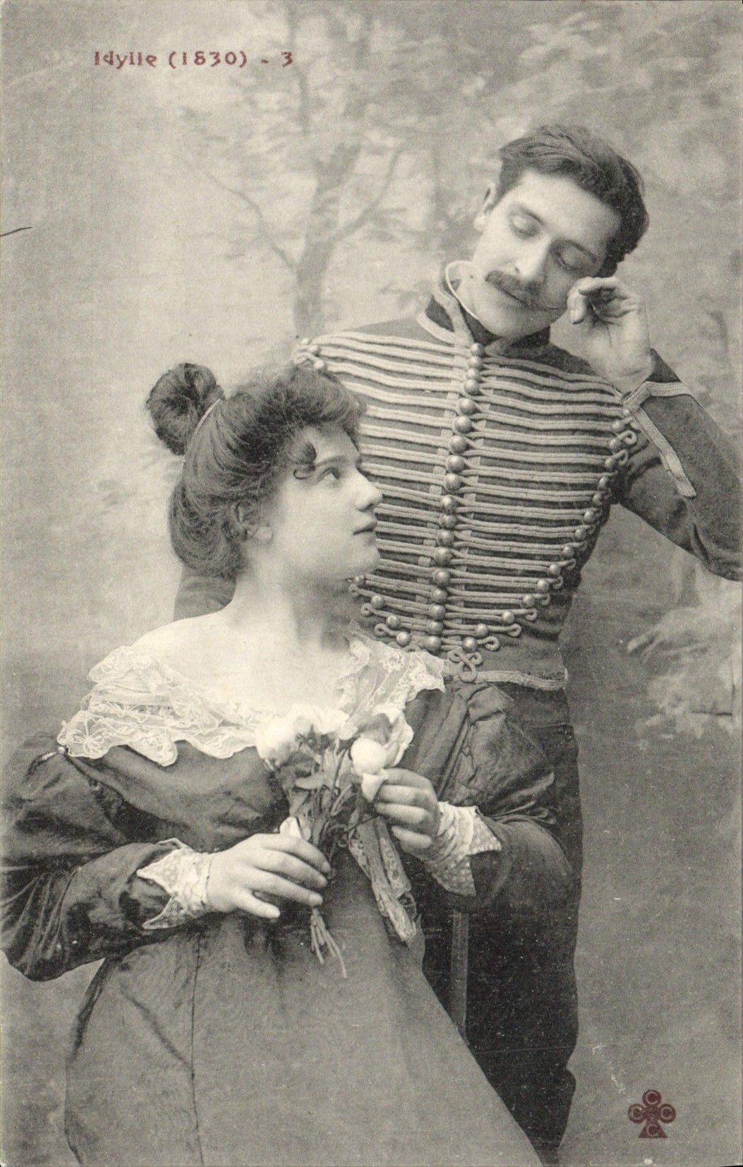 VINTAGE POSTCARD Idylle Fantasy 1830 Woman Militaria Soldier