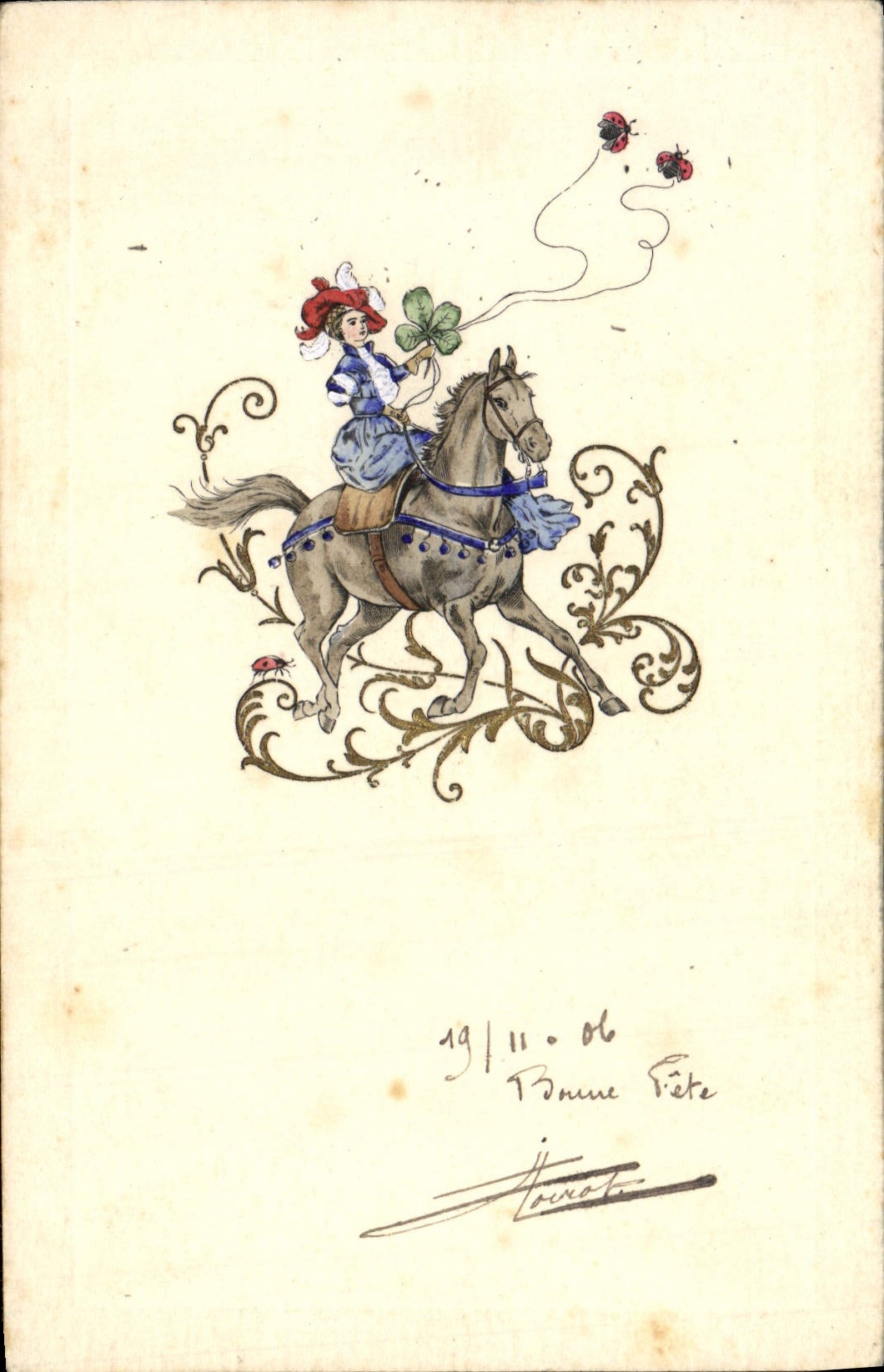 VINTAGE POSTCARD Fantasy Woman Riding Horse