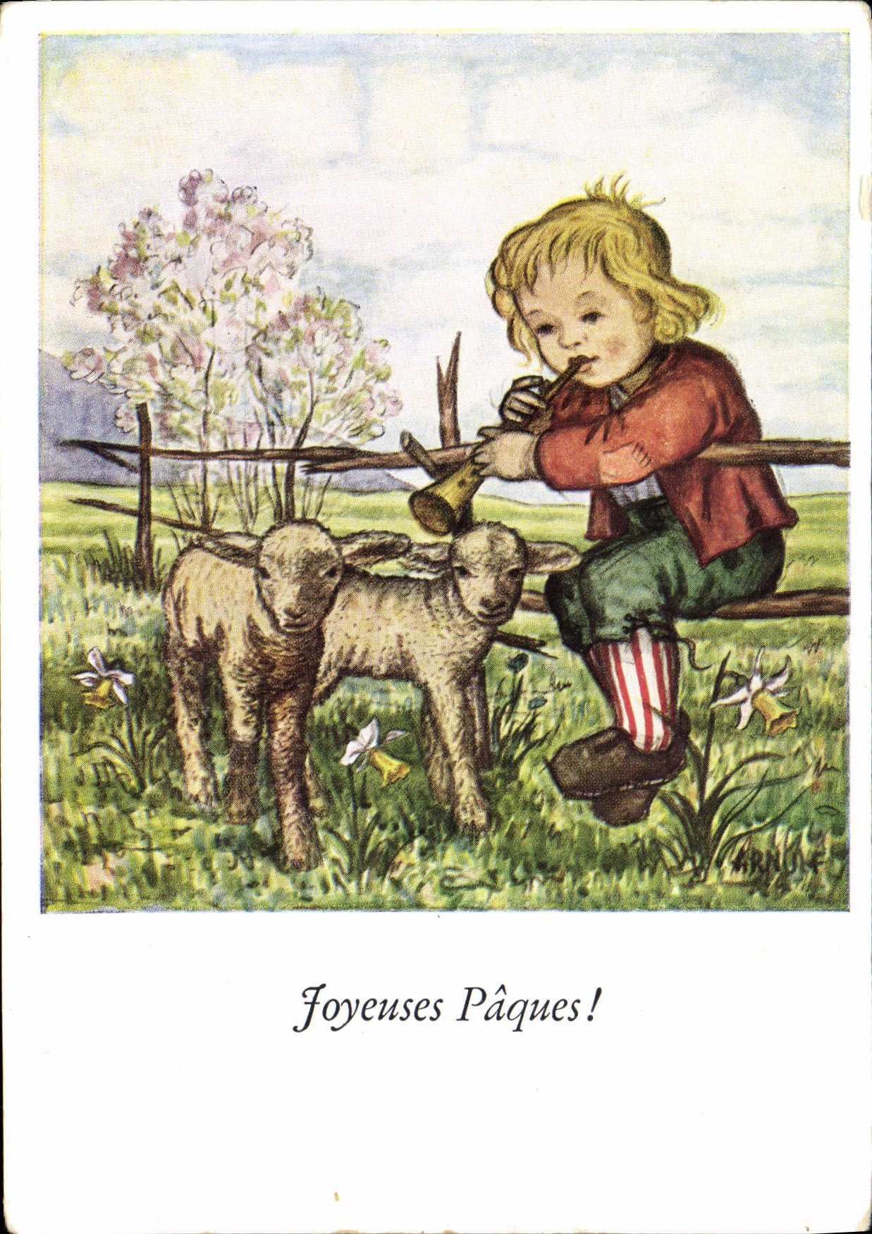 MODERN CARD Merry Easter Lambs Child