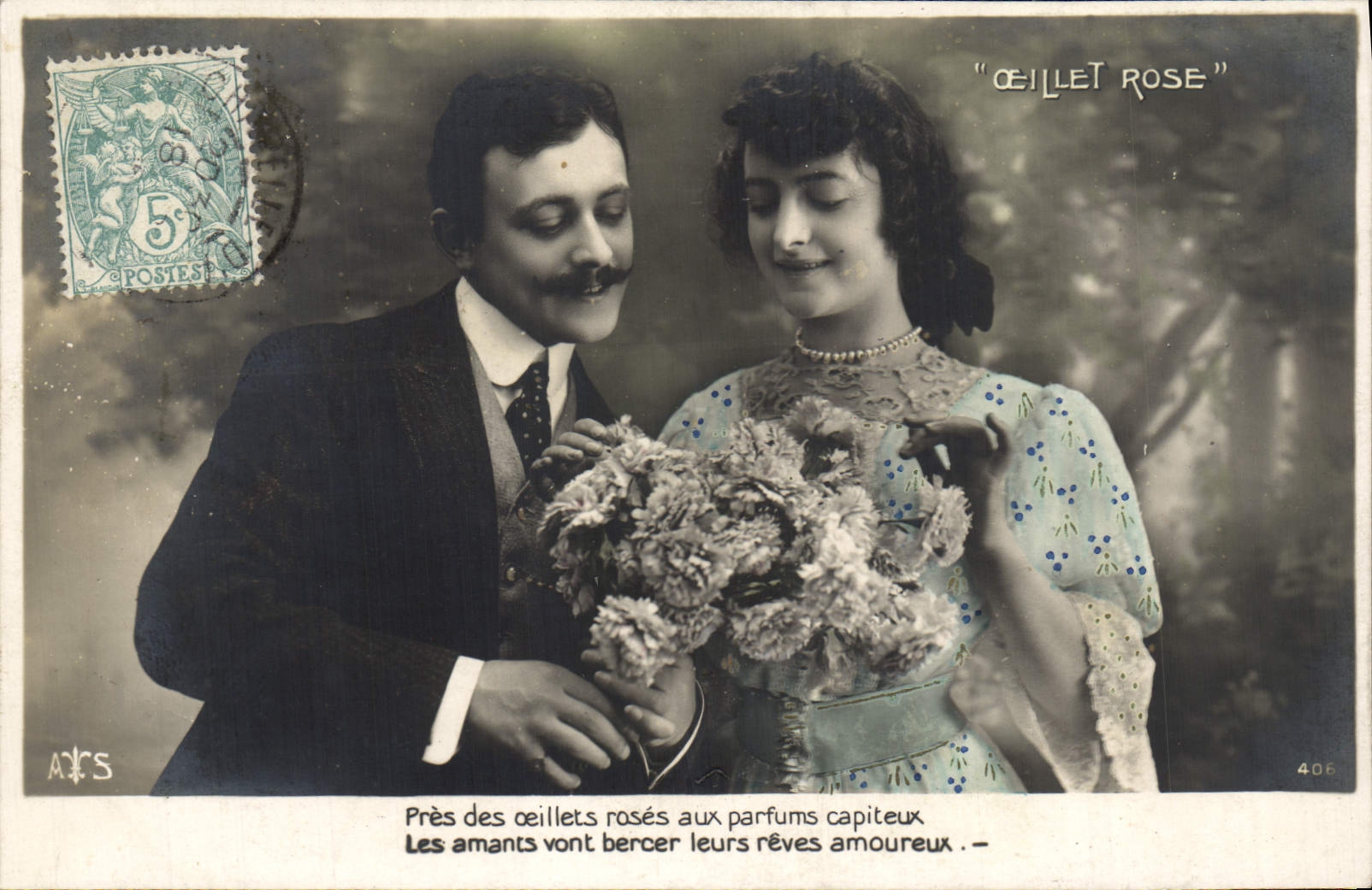 VINTAGE POSTCARD Close to the Roses to the heady perfumes Woman