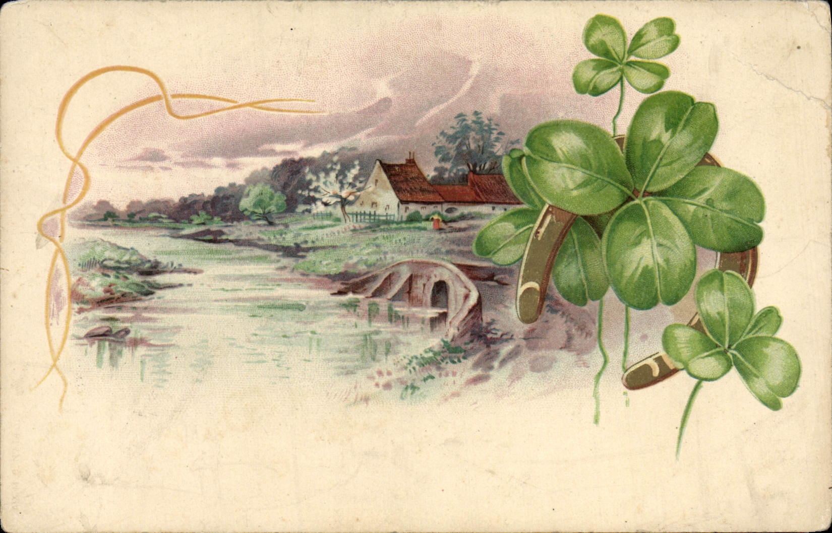 CPA Fantaisie Fleurs Trefle Fer a cheval