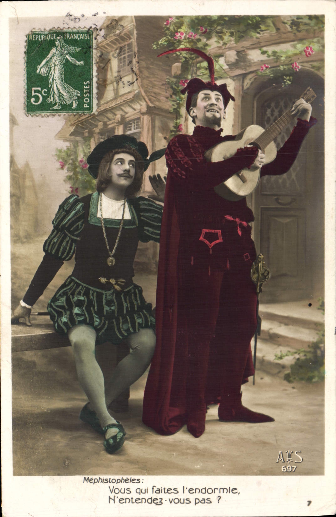 Diablo de Mephistopheles de la fantasía de la POSTAL de la VENDIMIA