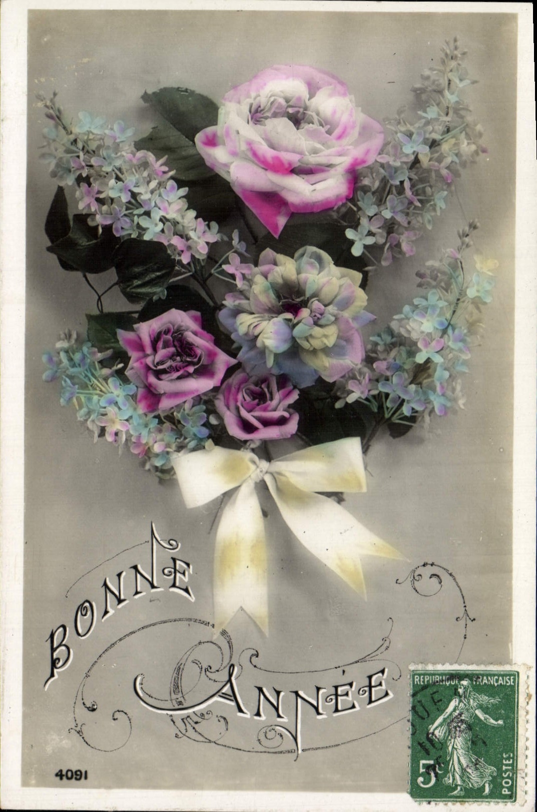 CPA Fantaisie Fleurs Bonne Annee