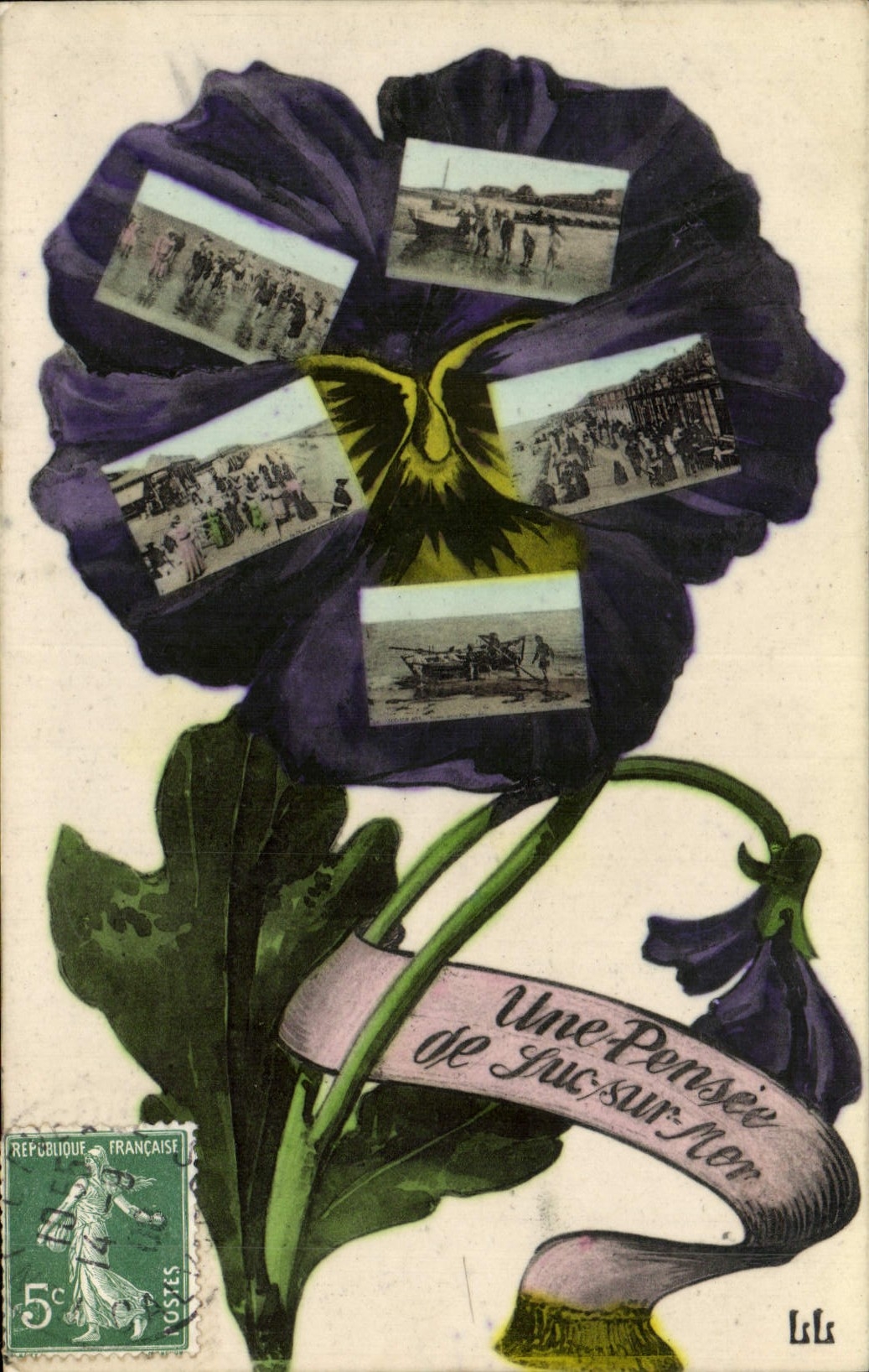 CPA Fantaisie Fleurs Pensee de Luc sur Mer