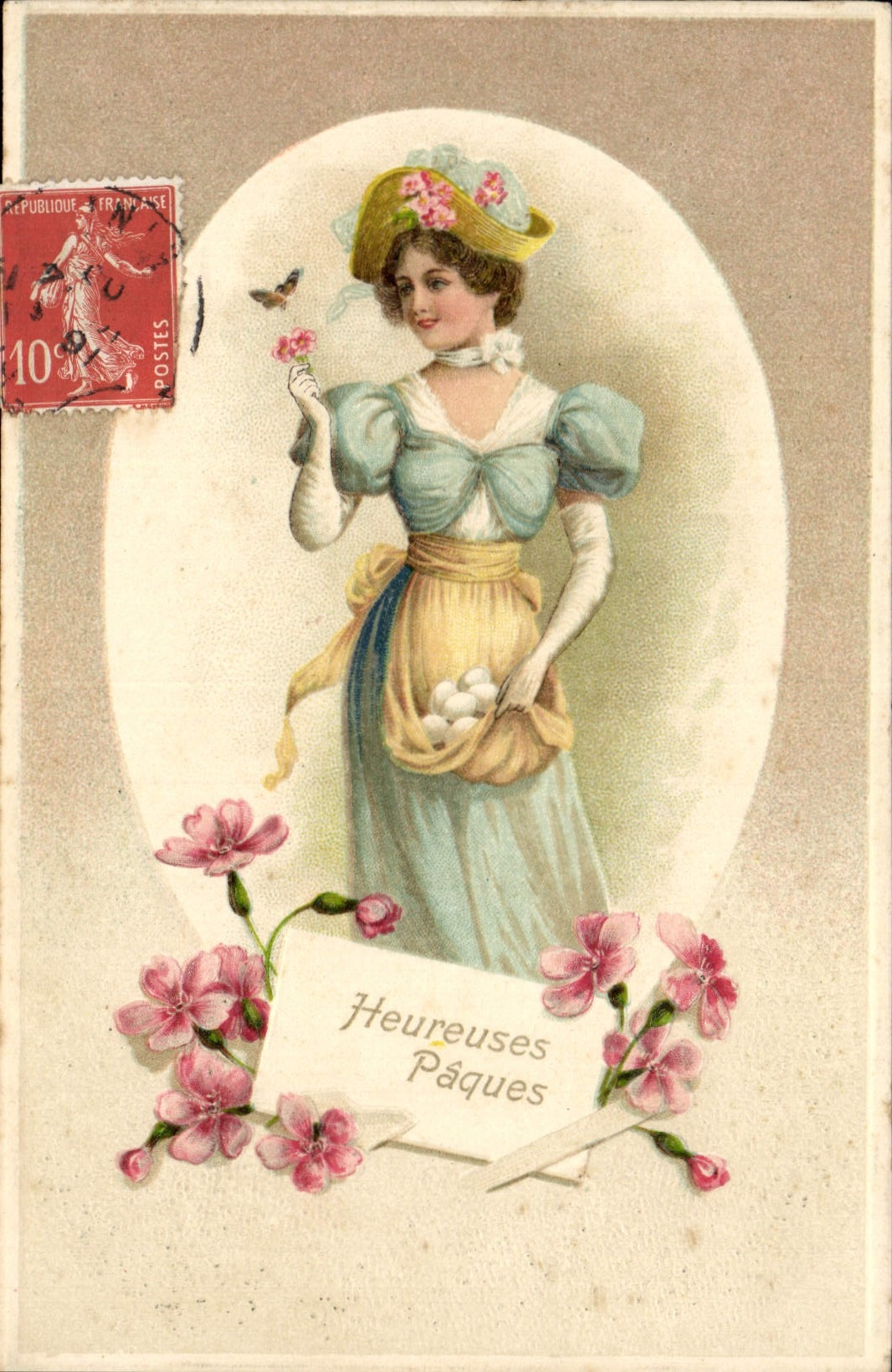 VINTAGE POSTCARD Fantasy Woman Happy Easter