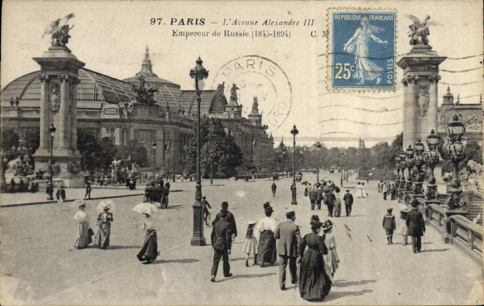 VINTAGE POSTCARD Paris Avenue Alexandre III Emperor of Russia Rusia