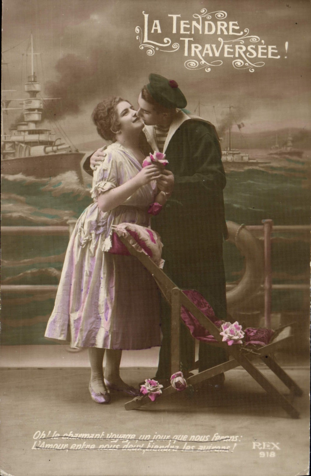 VINTAGE POSTCARD the Tender Crossing Woman Sailor Boat