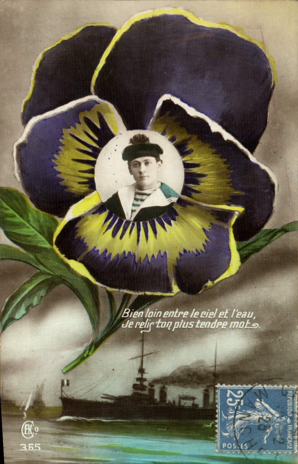CPA Fleurs Marin Bateau de guerre