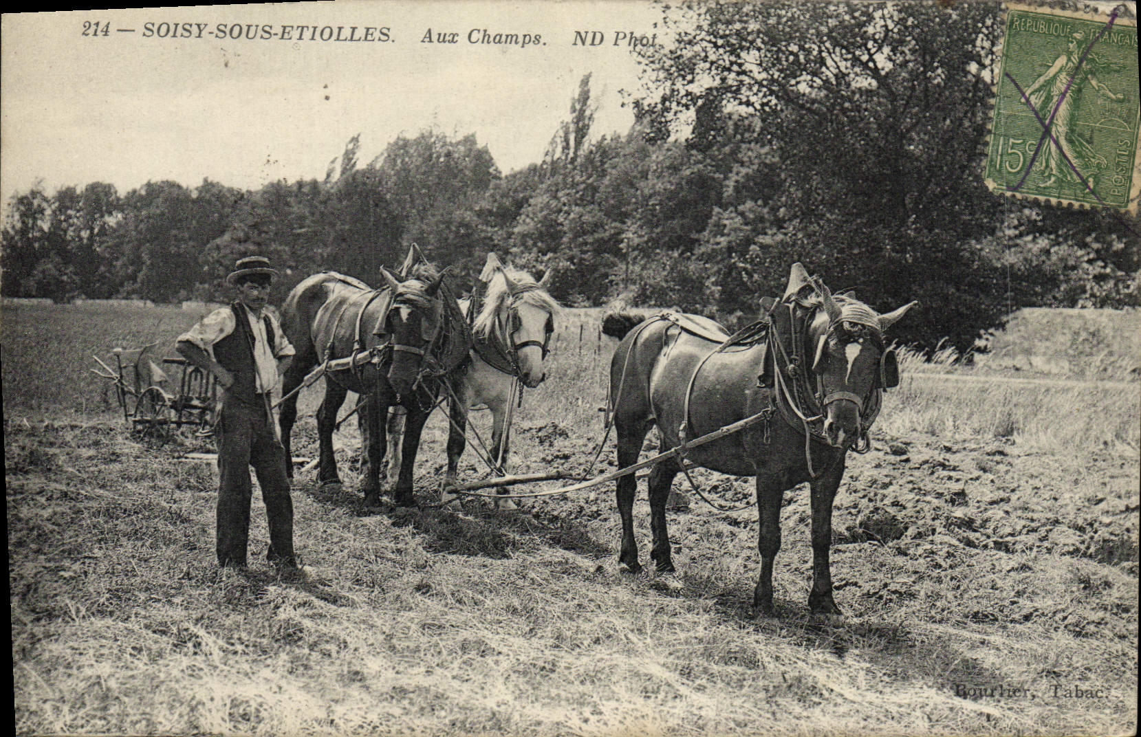 CPA Soisy Sous Etiolles Aux Champs Attelage Chevaux Labour Laborage TOP