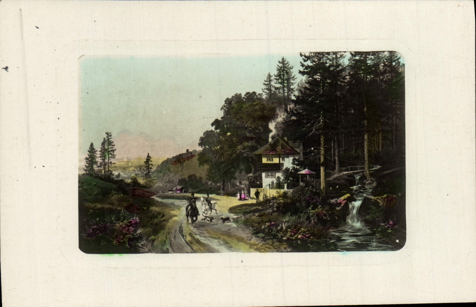 VINTAGE POSTCARD Fantasy Allysobrom Horses dogs