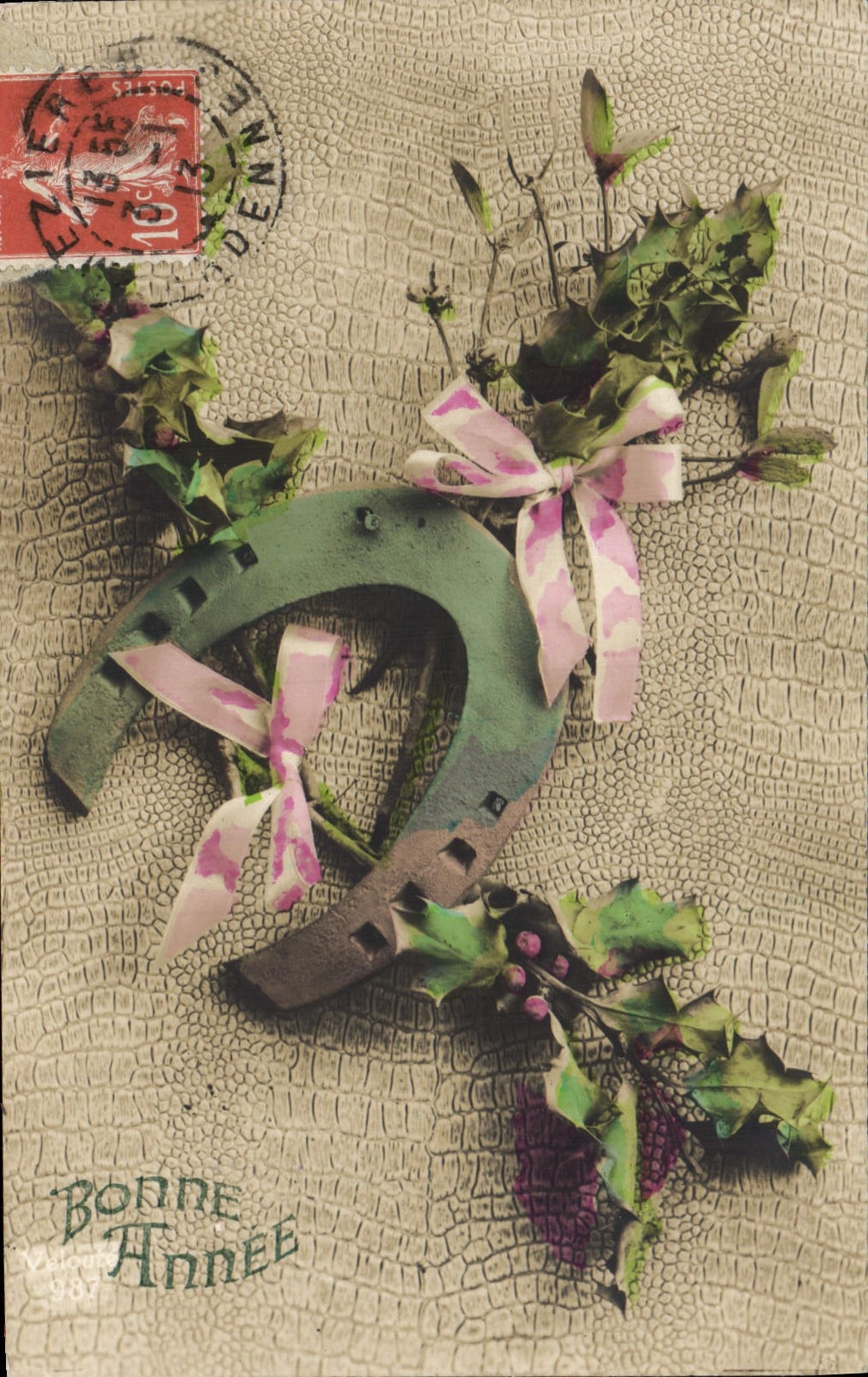 CPA Fantaisie Fleurs Fer a cheval