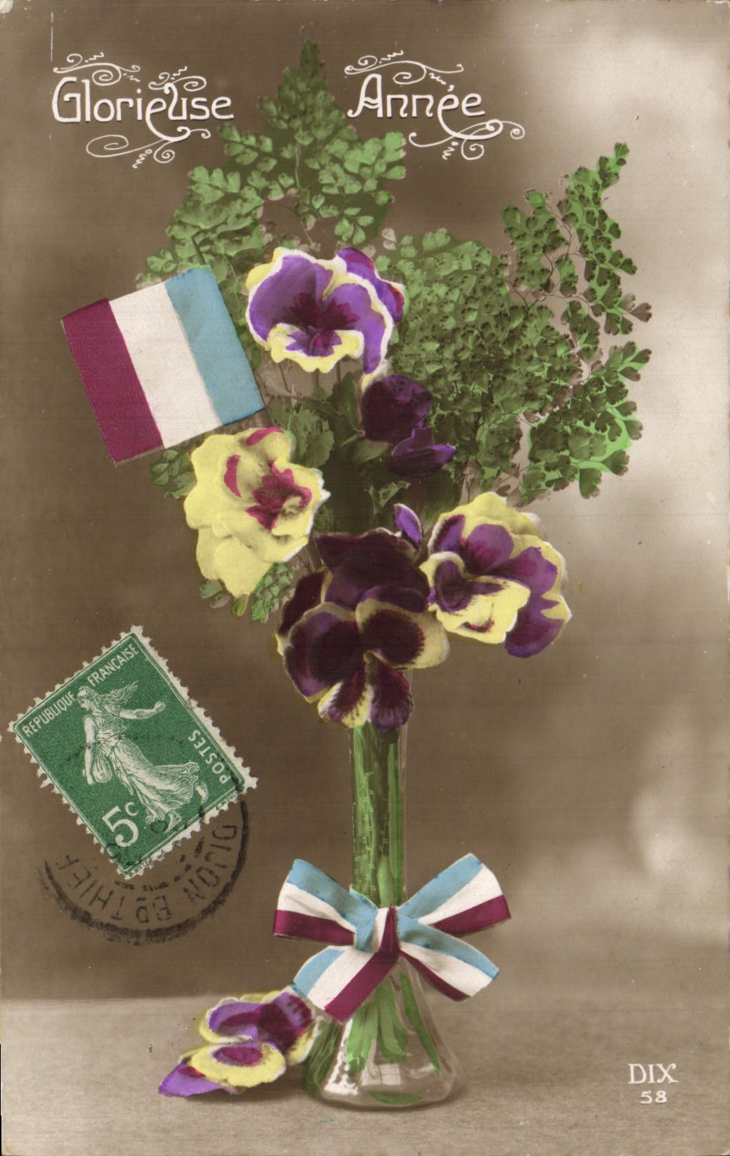 VINTAGE POSTCARD Fantasy Flowers Flag