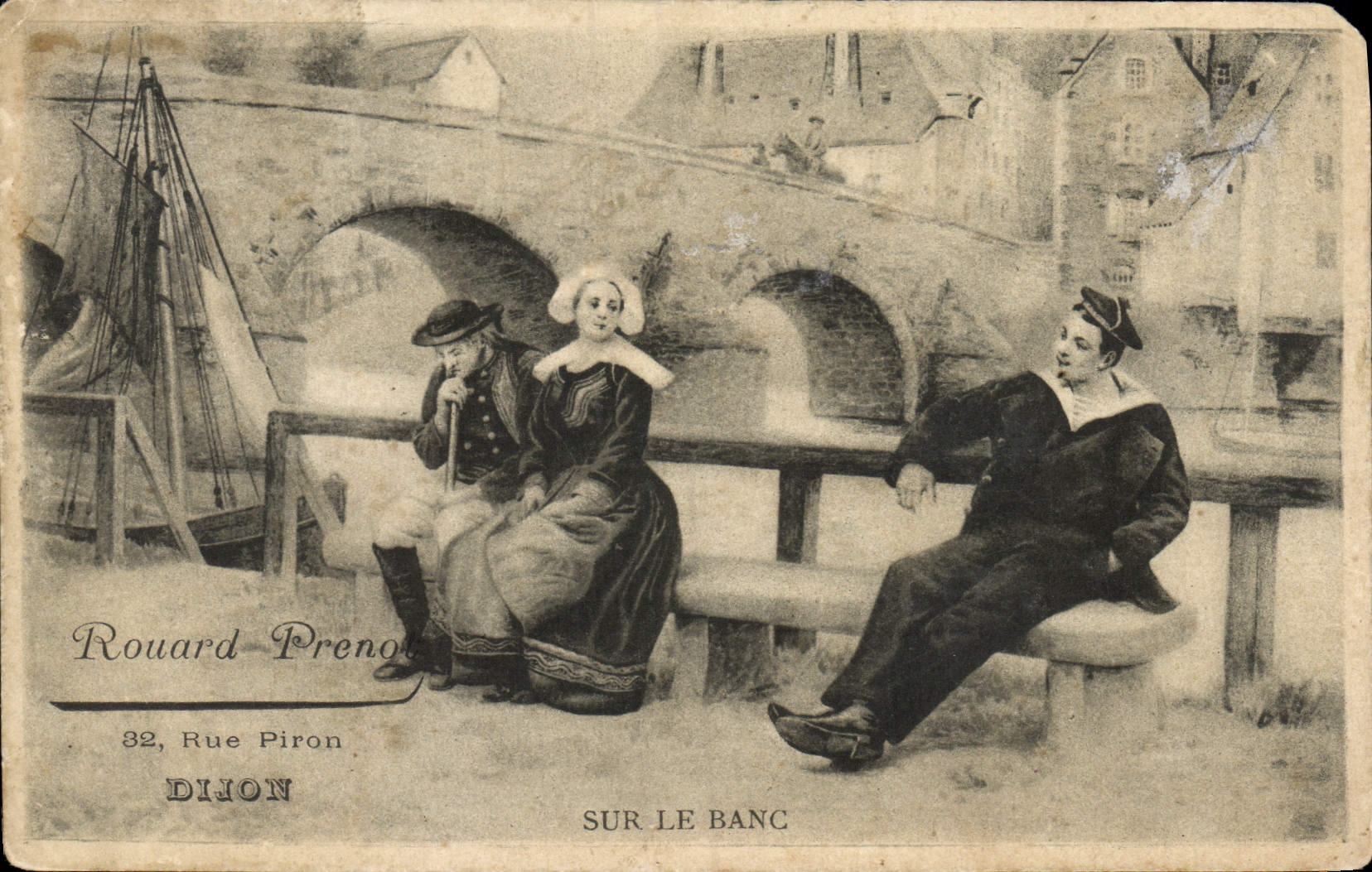 VINTAGE POSTCARD Fantasy On the bench Rouard Street Piron Dijon