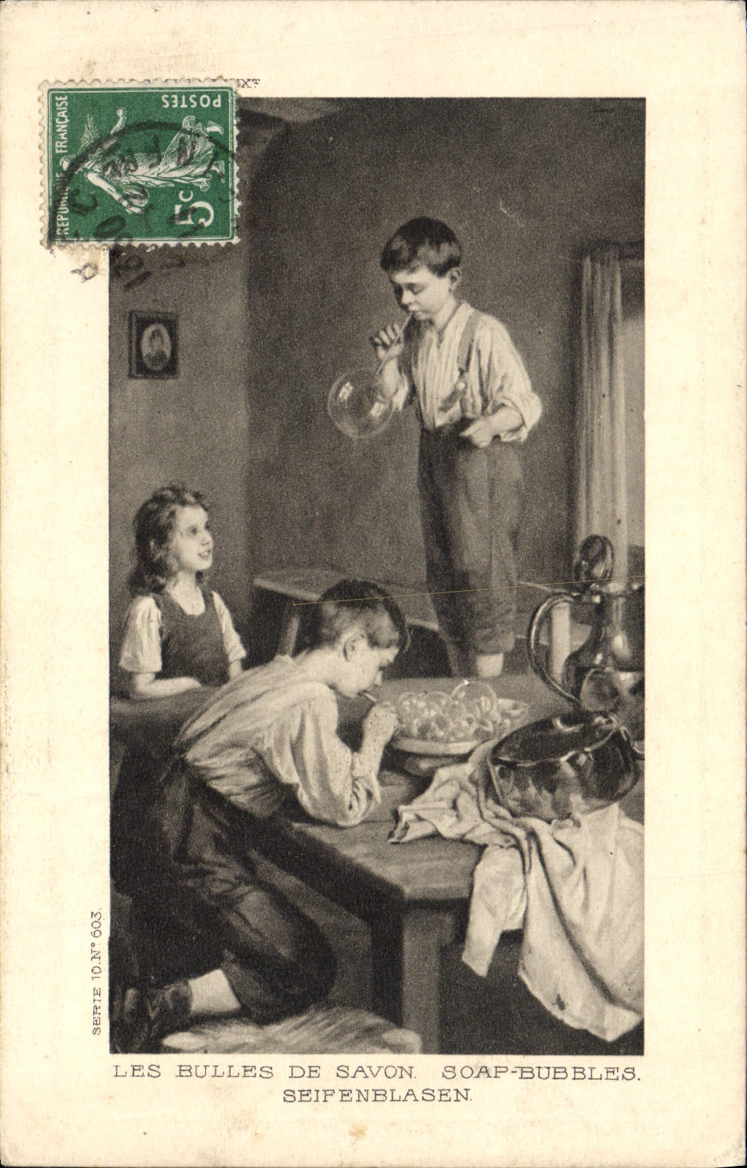 VINTAGE POSTCARD soap Children bubbles