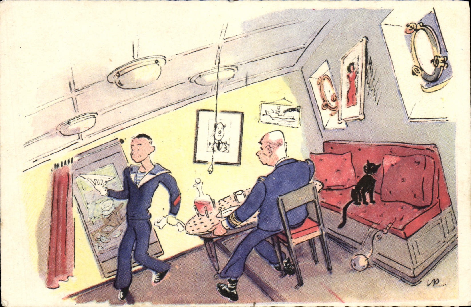 CPA Le bon maitre d'autel Marin Chat Humour