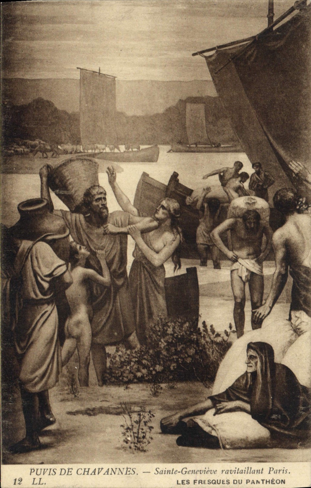 VINTAGE POSTCARD Puvis de Chavannes Sainte Genevieve supplying Paris the Pantheon