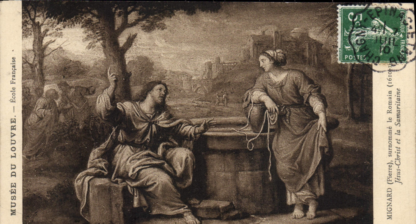 VINTAGE POSTCARD Paris Museum of Louvre Mignard Jesus Christ and Samaritaine