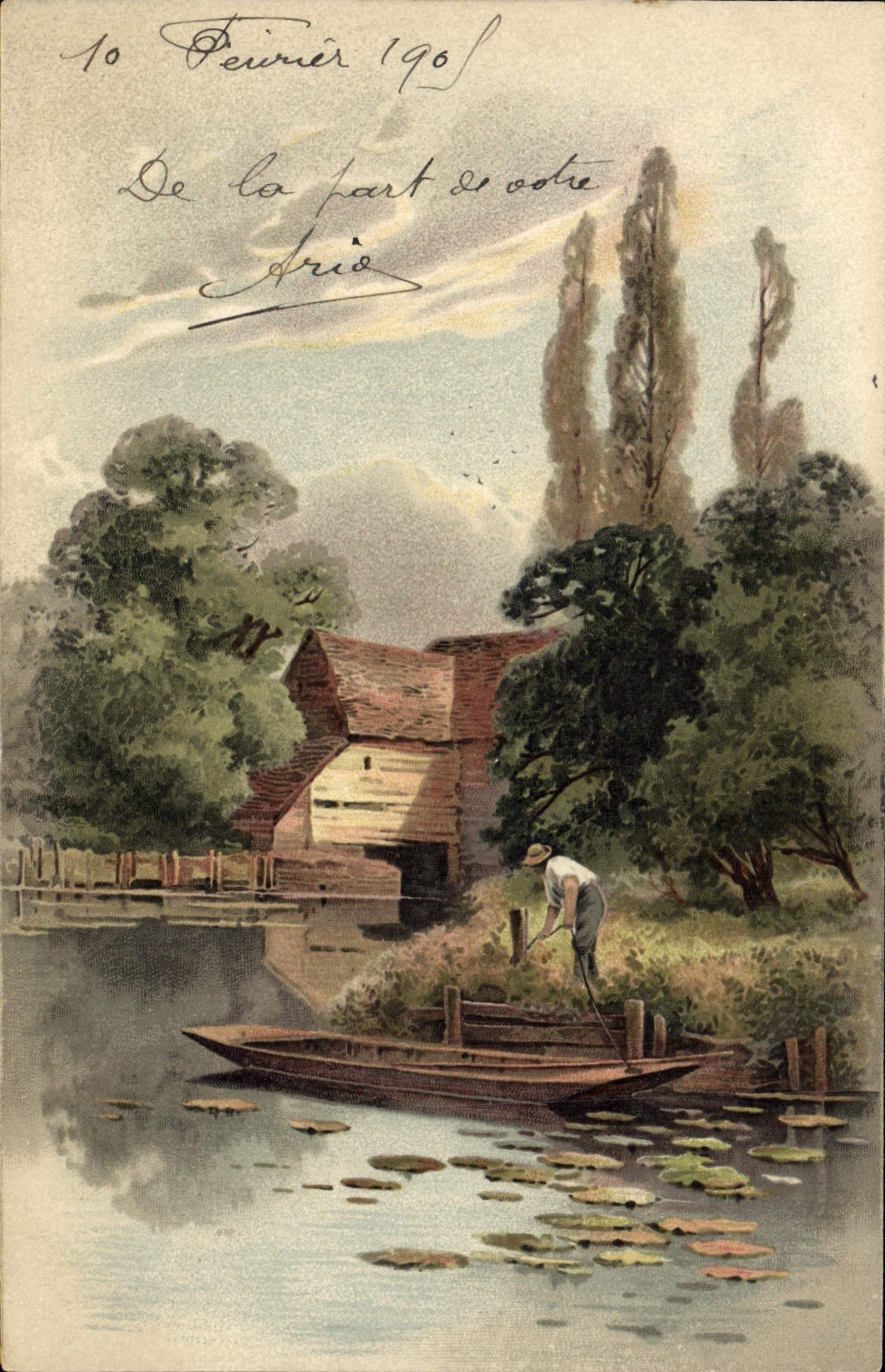VINTAGE POSTCARD Fantasy Man Boat