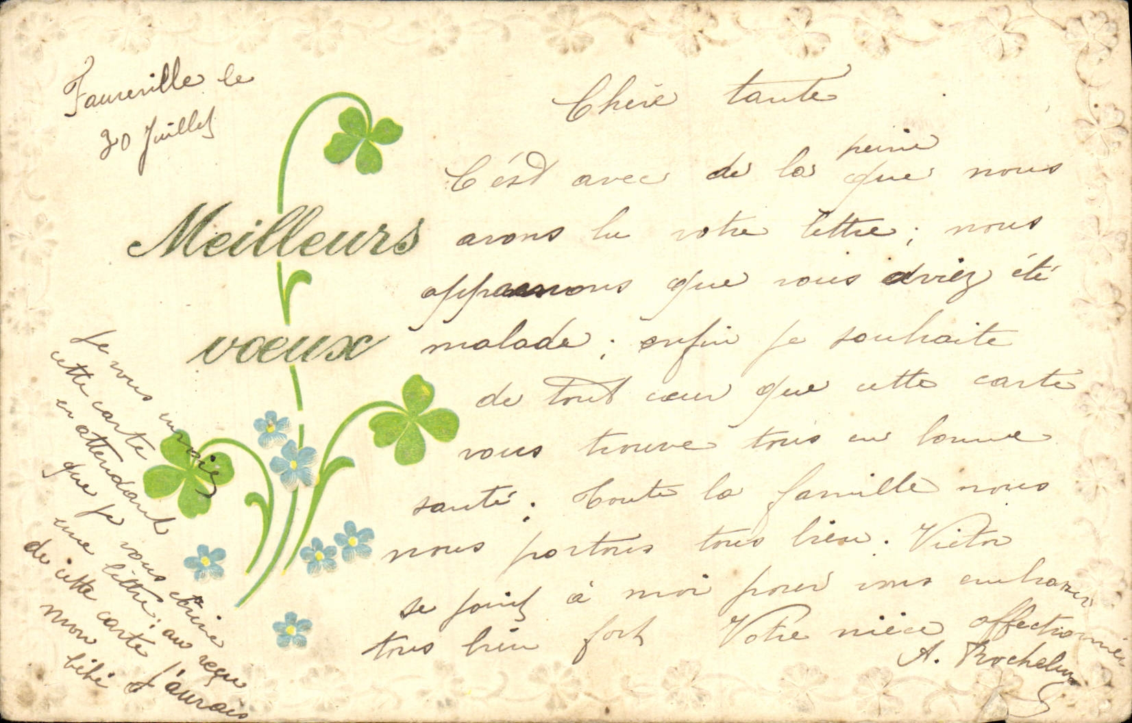 CPA Fantaisie Fleurs Trefles Meilleurs Voeux
