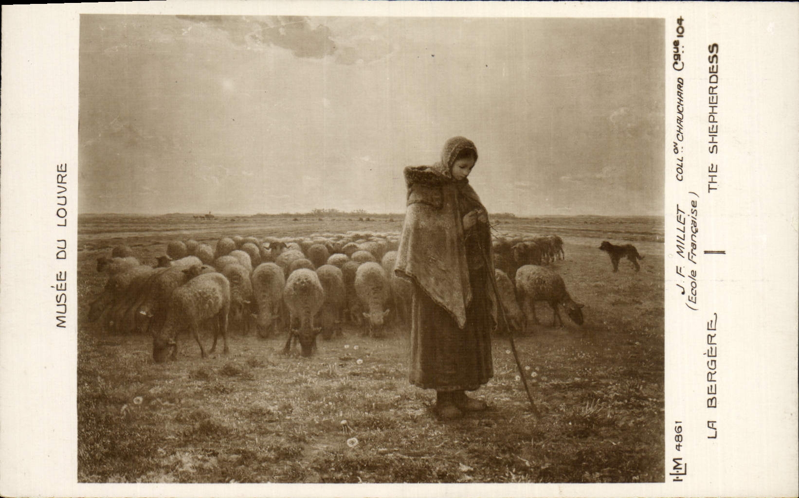 VINTAGE POSTCARD Museum of Louvre Paris JF Millet the shepherdess Sheep