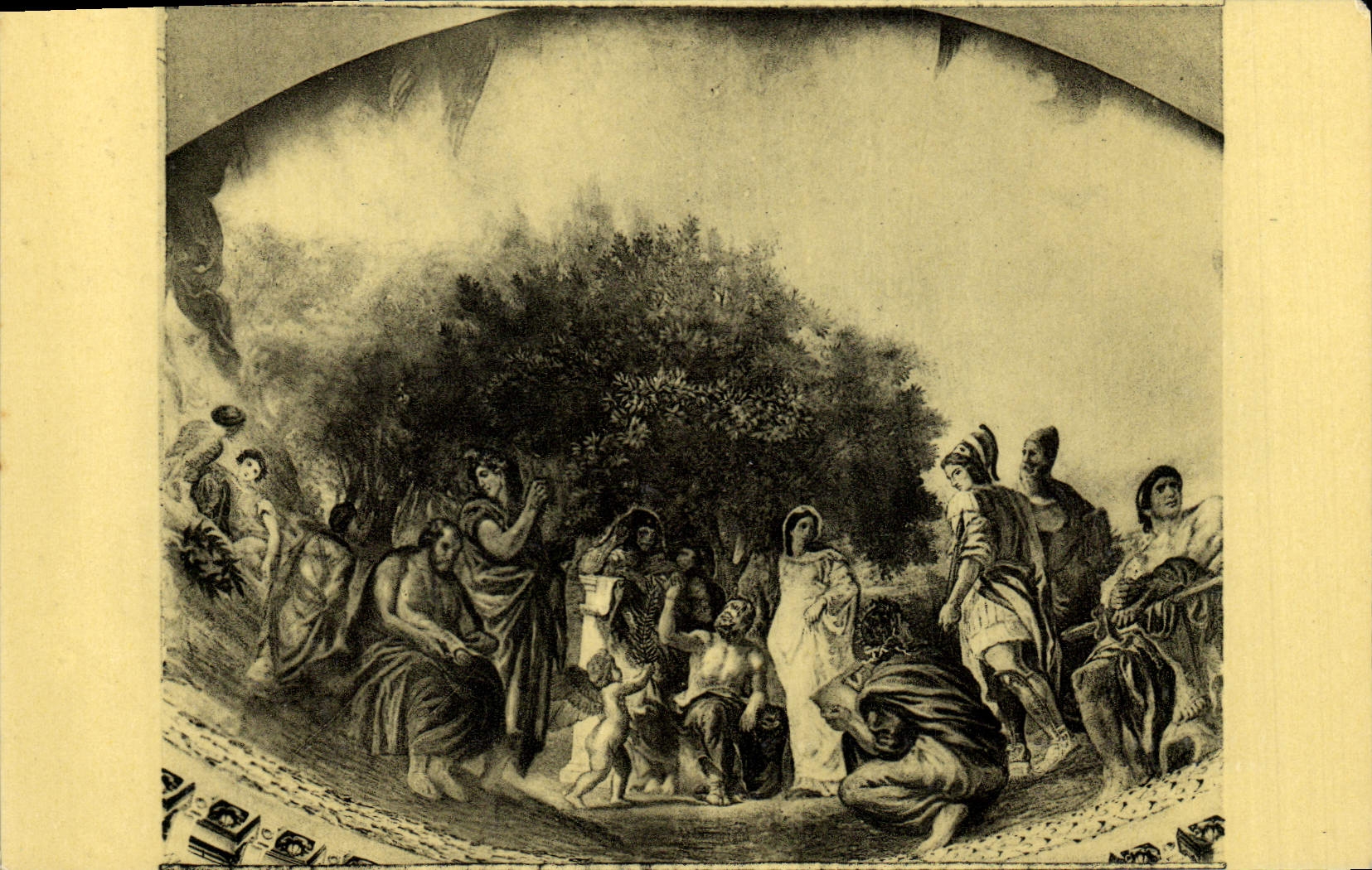 VINTAGE POSTCARD Delacroix Paris Palate Of Luxembourg Cupola Of the Library famous Greeks