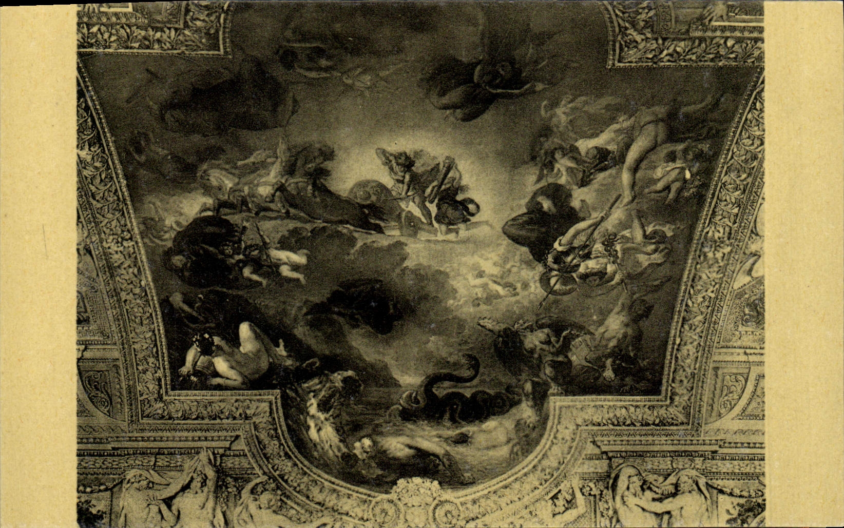 VINTAGE POSTCARD Delacroix Paris Palate Of Louvre Ceiling Of the Gallery Of Apollo victorious Apollo of the snake Python
