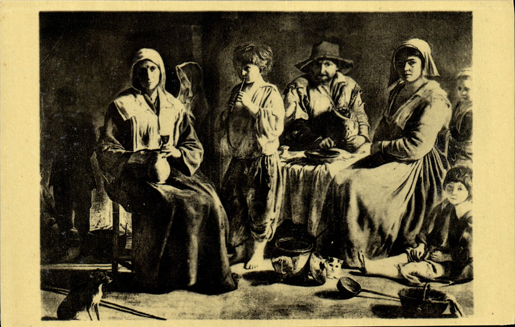 VINTAGE POSTCARD Paris Museum Of Louvre the Dwarf Family of peasants in an interior