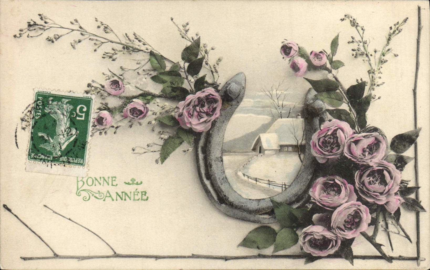 CPA Fantaisie Fleurs Fer a cheval