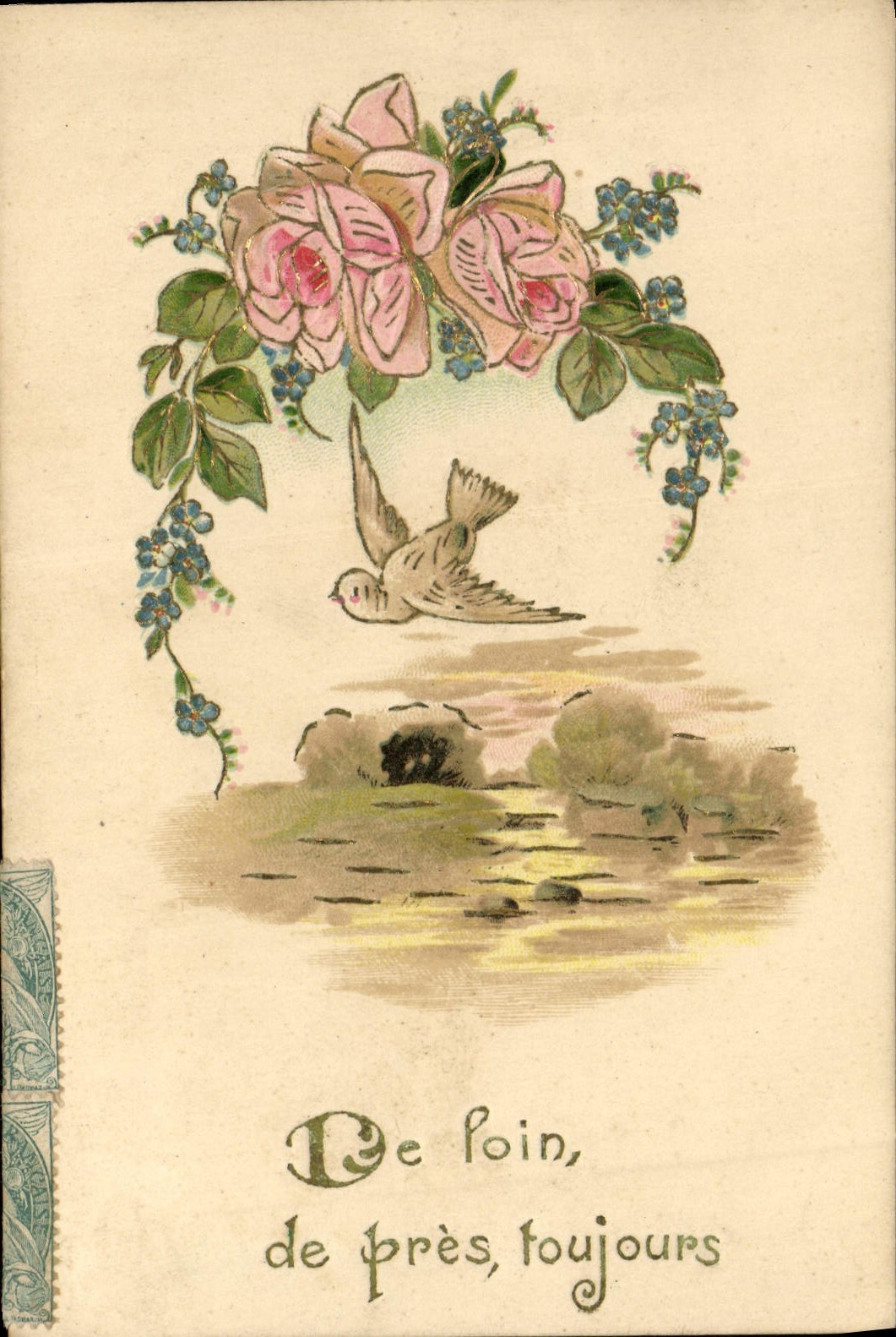 CPA Fantaisie Fleurs Colombe