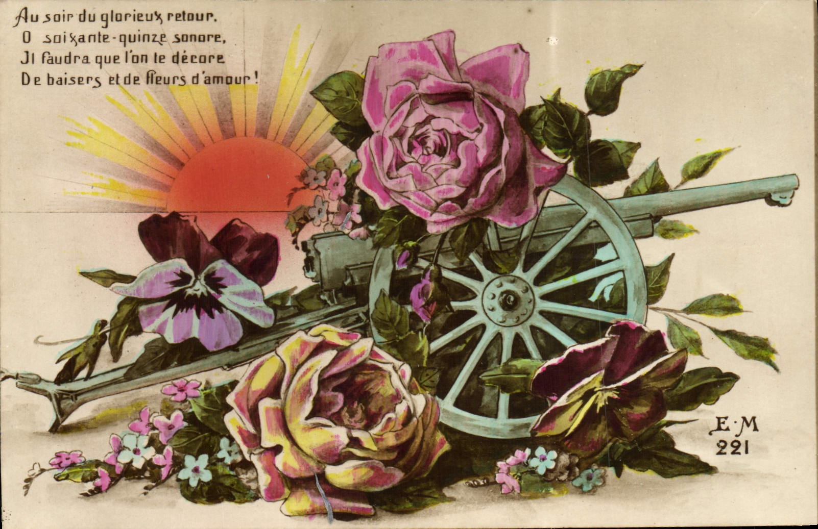 VINTAGE POSTCARD Fantasy Flowers Canon Militaria