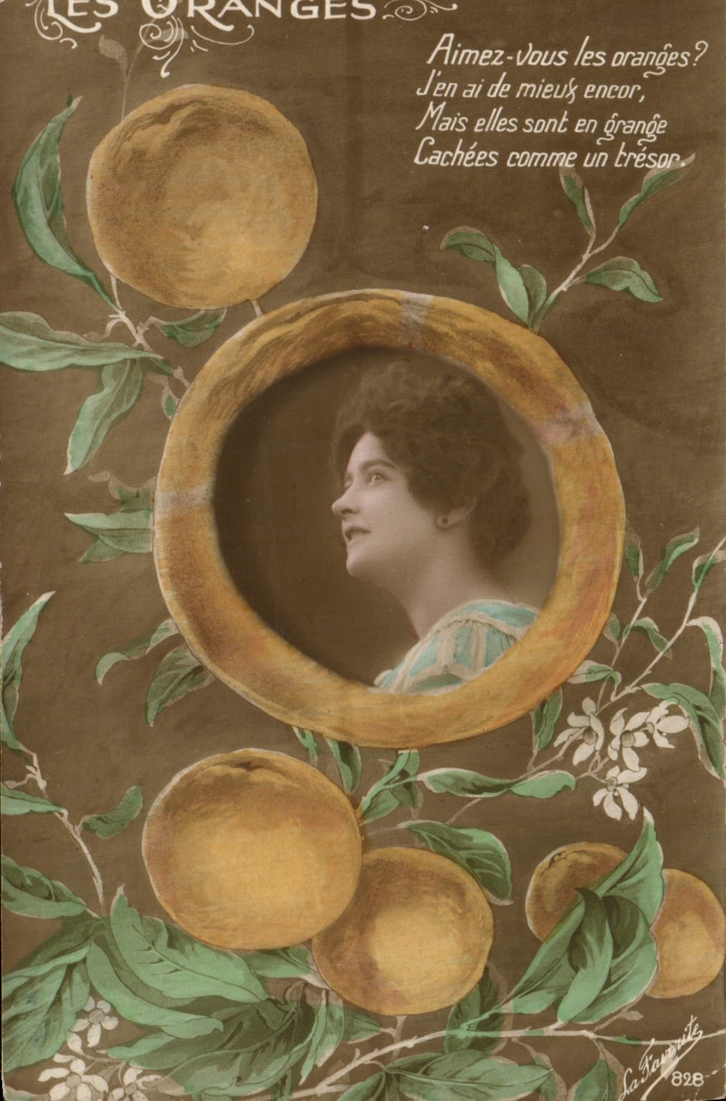 La fantasía de la POSTAL de la VENDIMIA florece naranjas de la naranja de la mujer