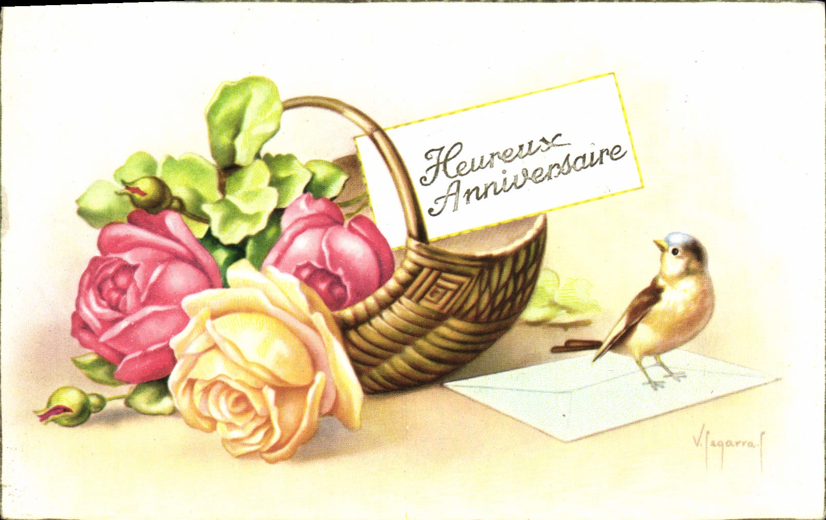 CPA Fantaisie Fleurs Oiseau