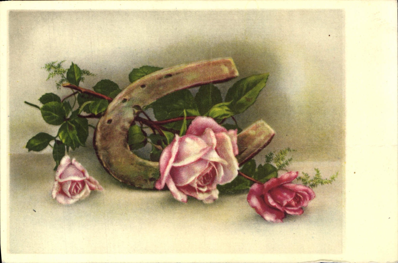 CPA Fantaisie Fleurs Fer a cheval