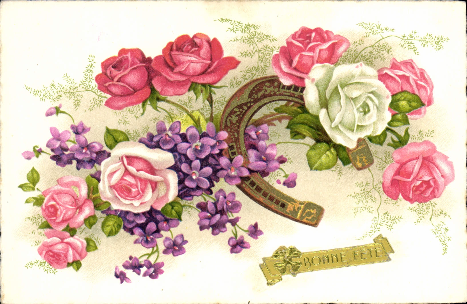 CPA Fantaisie Fleurs Fer a cheval