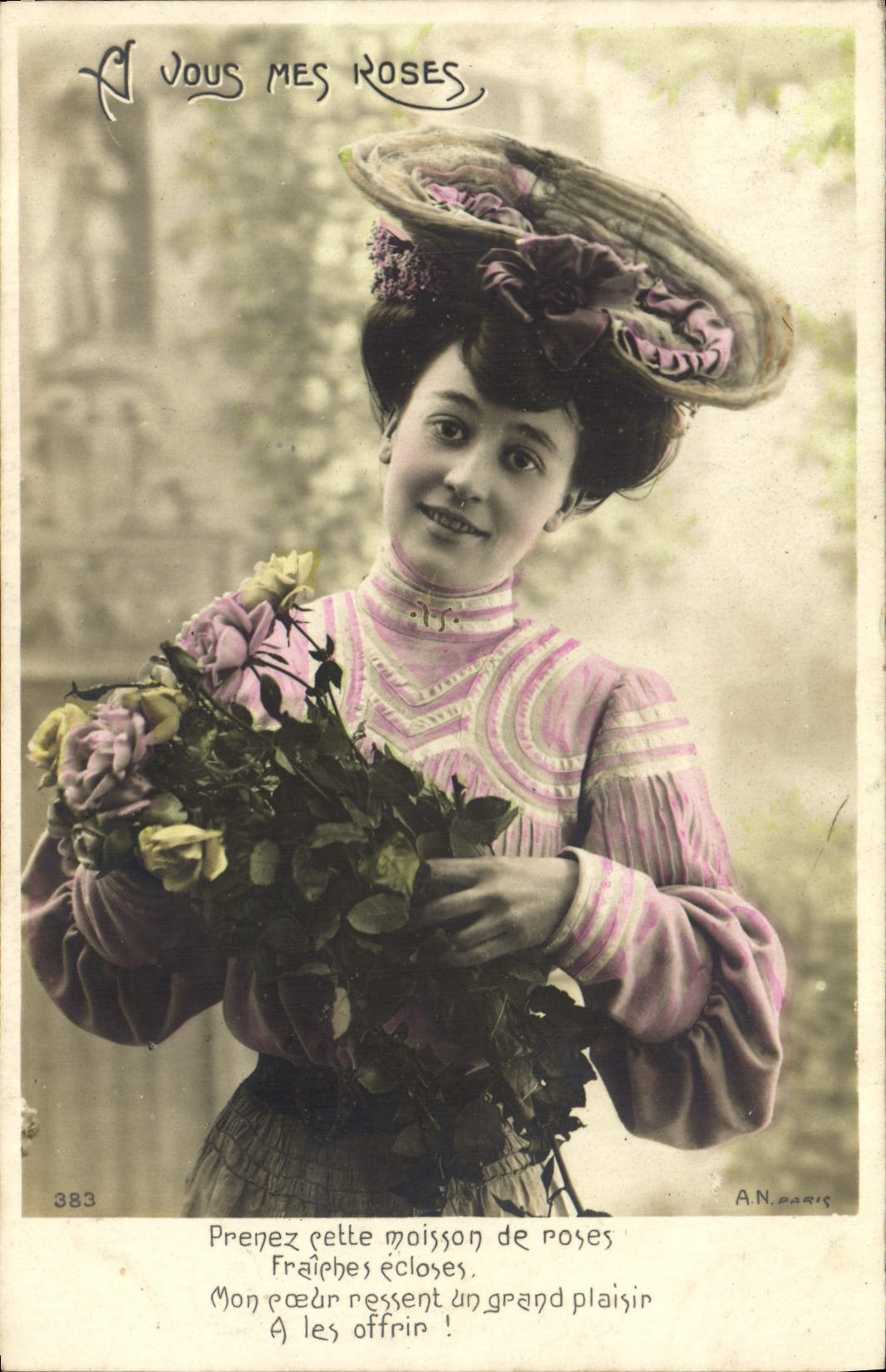 VINTAGE POSTCARD Fantasy Woman Flowers