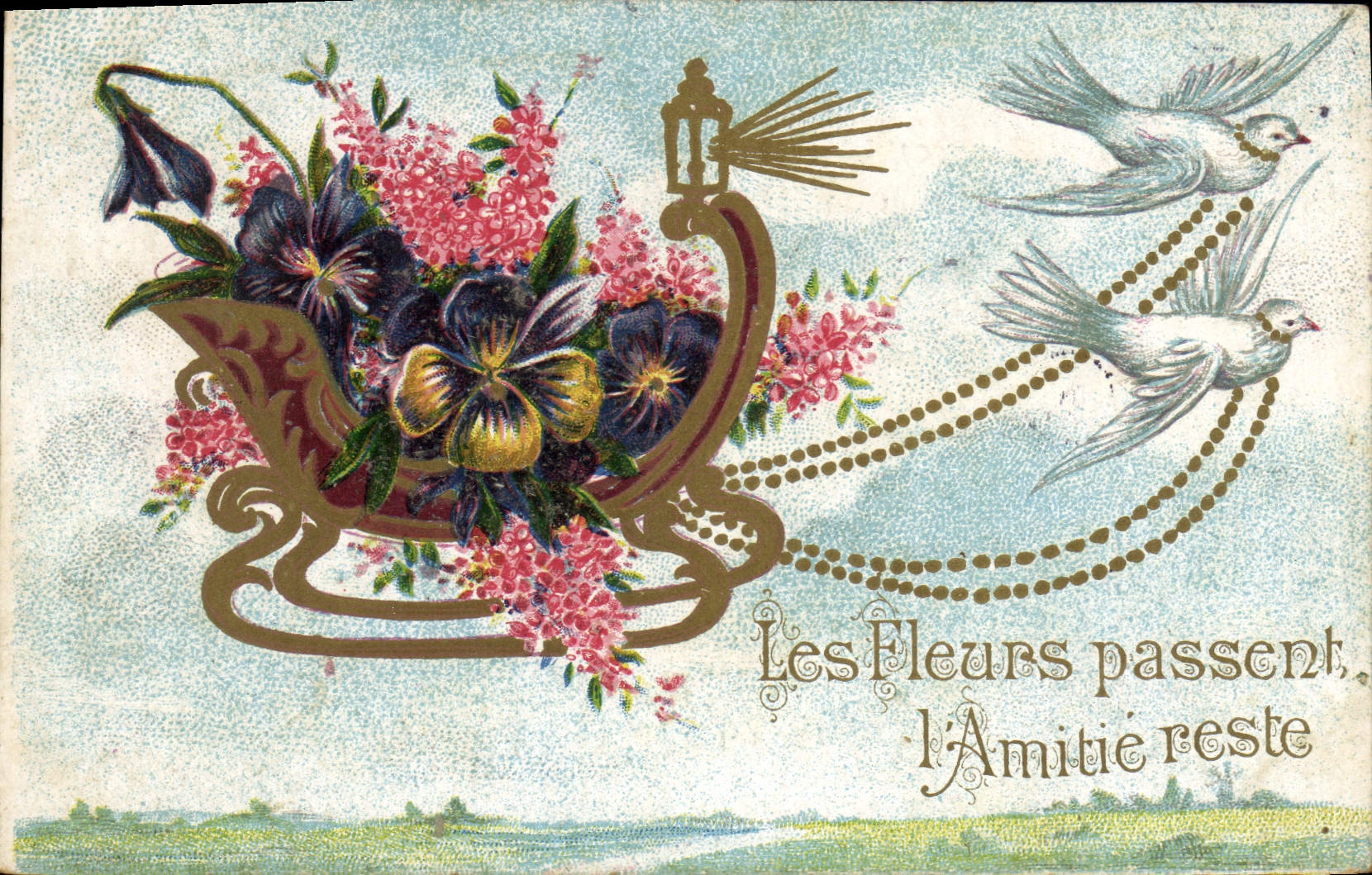 CPA Fantaisie Fleurs Colombes Traineau 