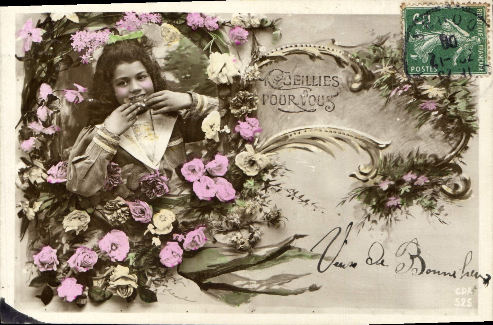 VINTAGE POSTCARD Fantasy Flowers Child