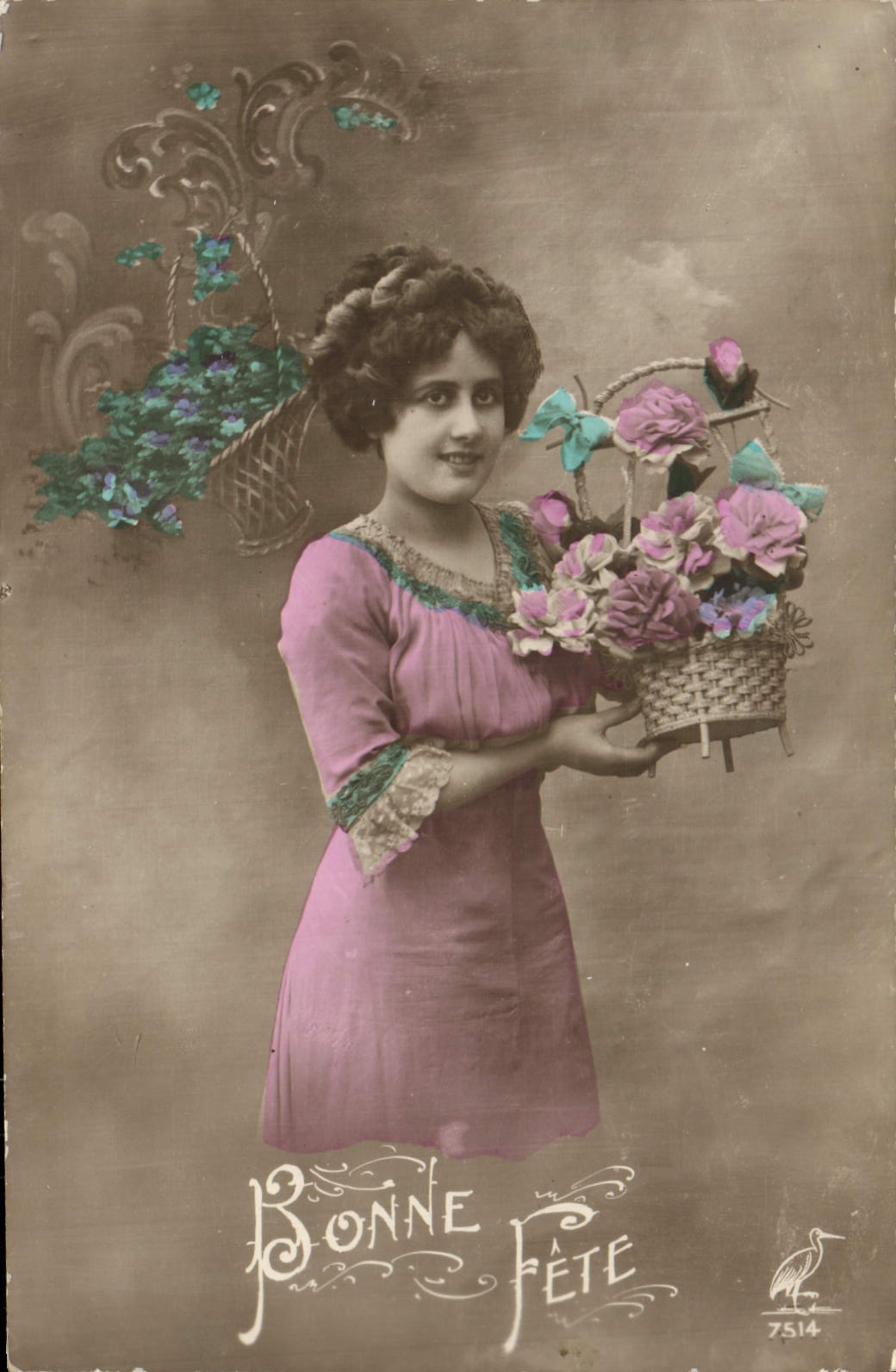 VINTAGE POSTCARD Fantasy Flowers Woman