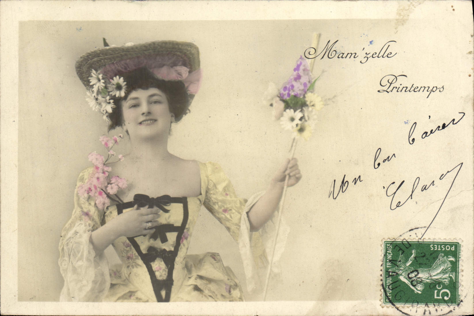 VINTAGE POSTCARD Fantasy Flowers Woman Mam zeal Spring