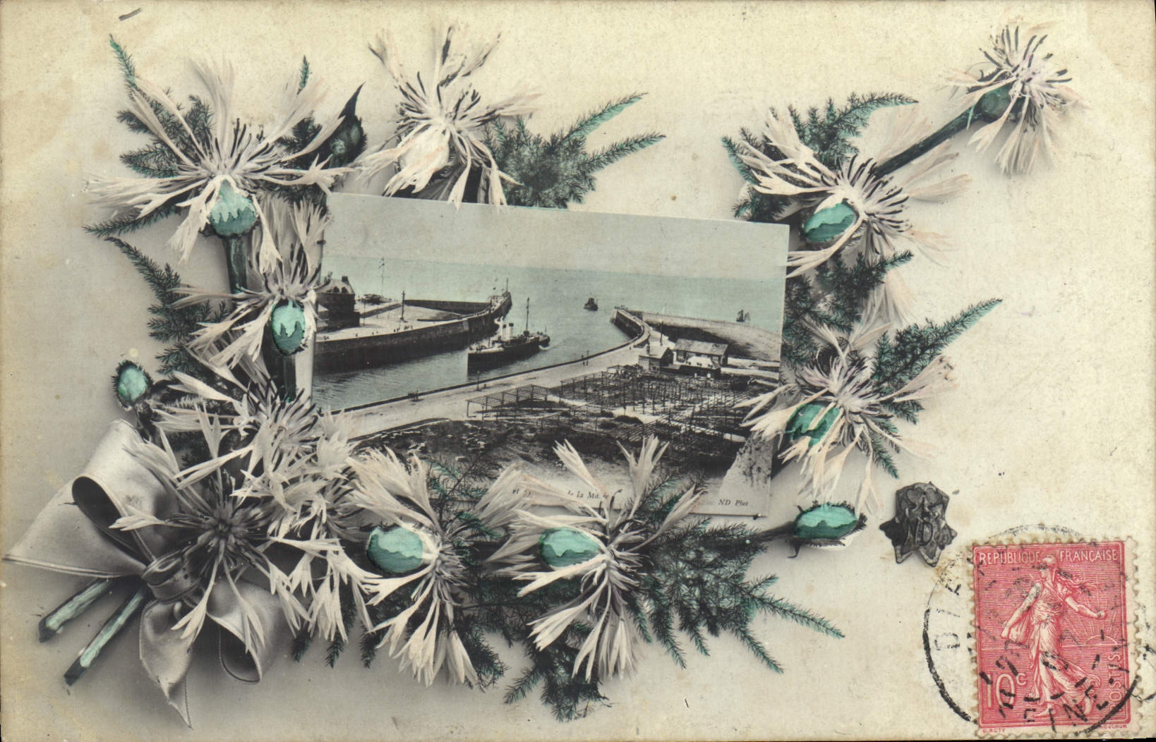 CPA Fantaisie Fleurs Dieppe Bateau