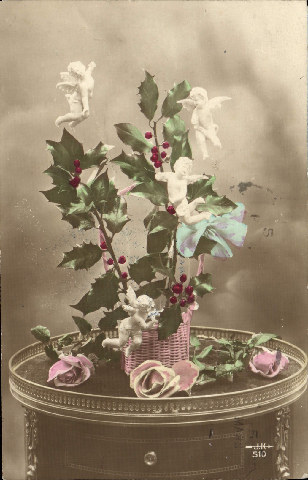 CPA Fantaisie Fleurs Santons Anges Ange