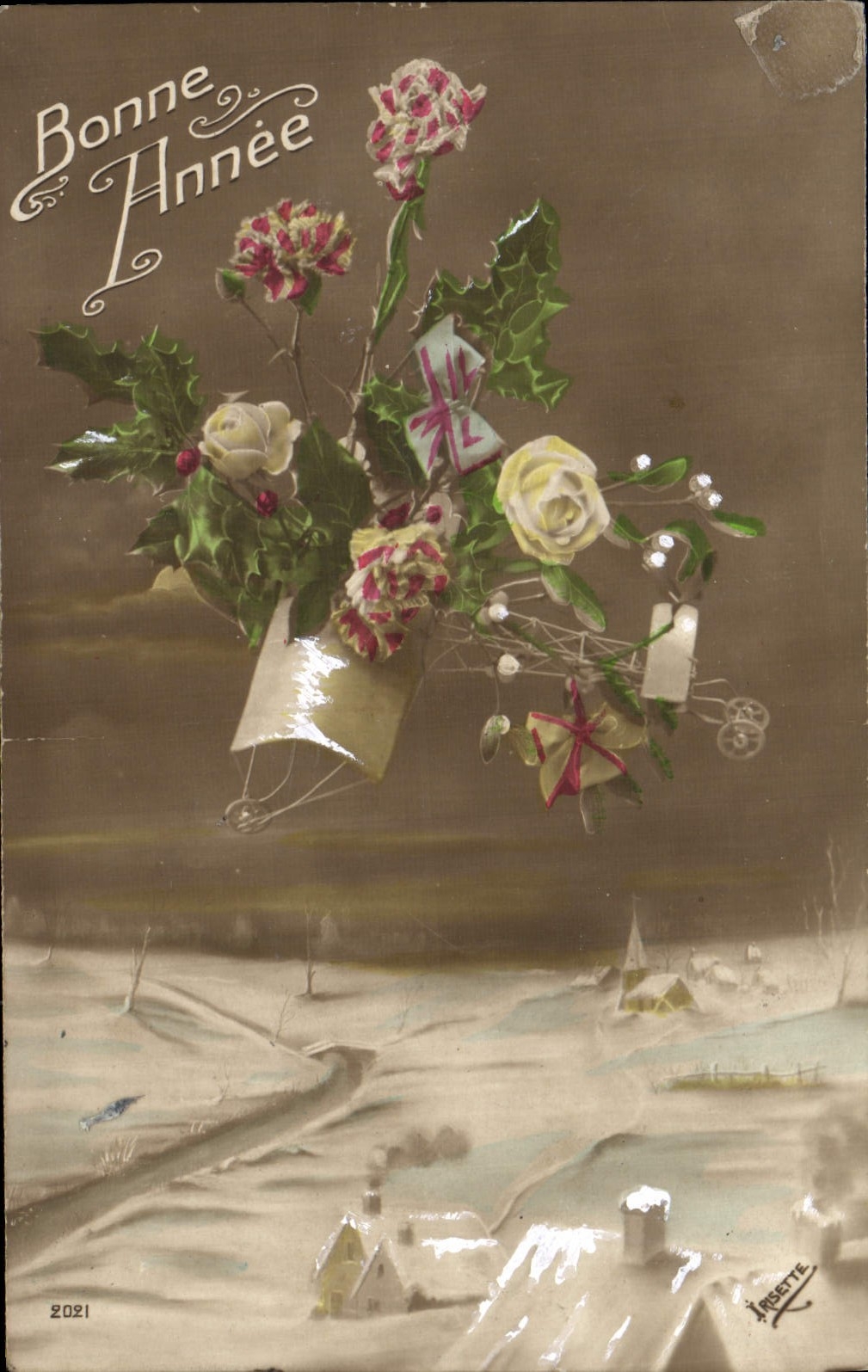 CPA Fantaisie Fleurs Avion