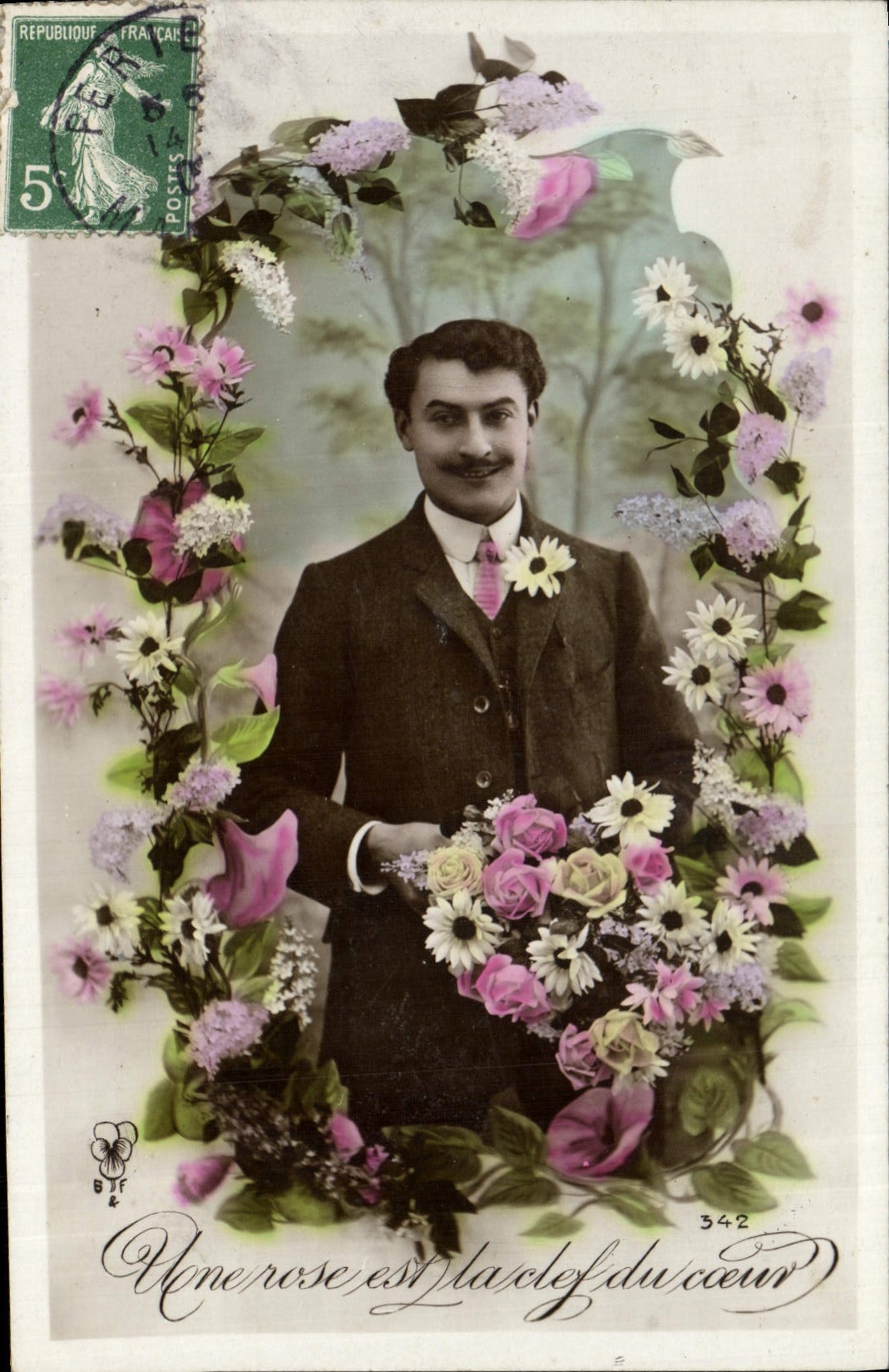 VINTAGE POSTCARD Fantasy Flowers Man