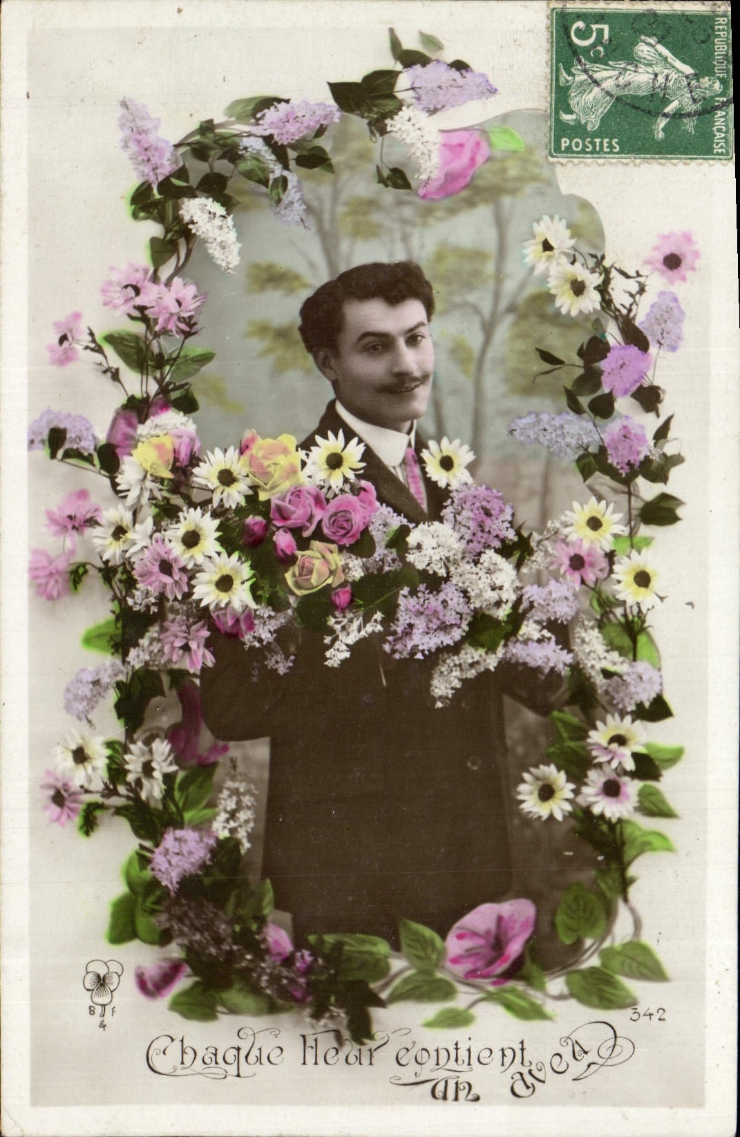 VINTAGE POSTCARD Fantasy Flowers Man
