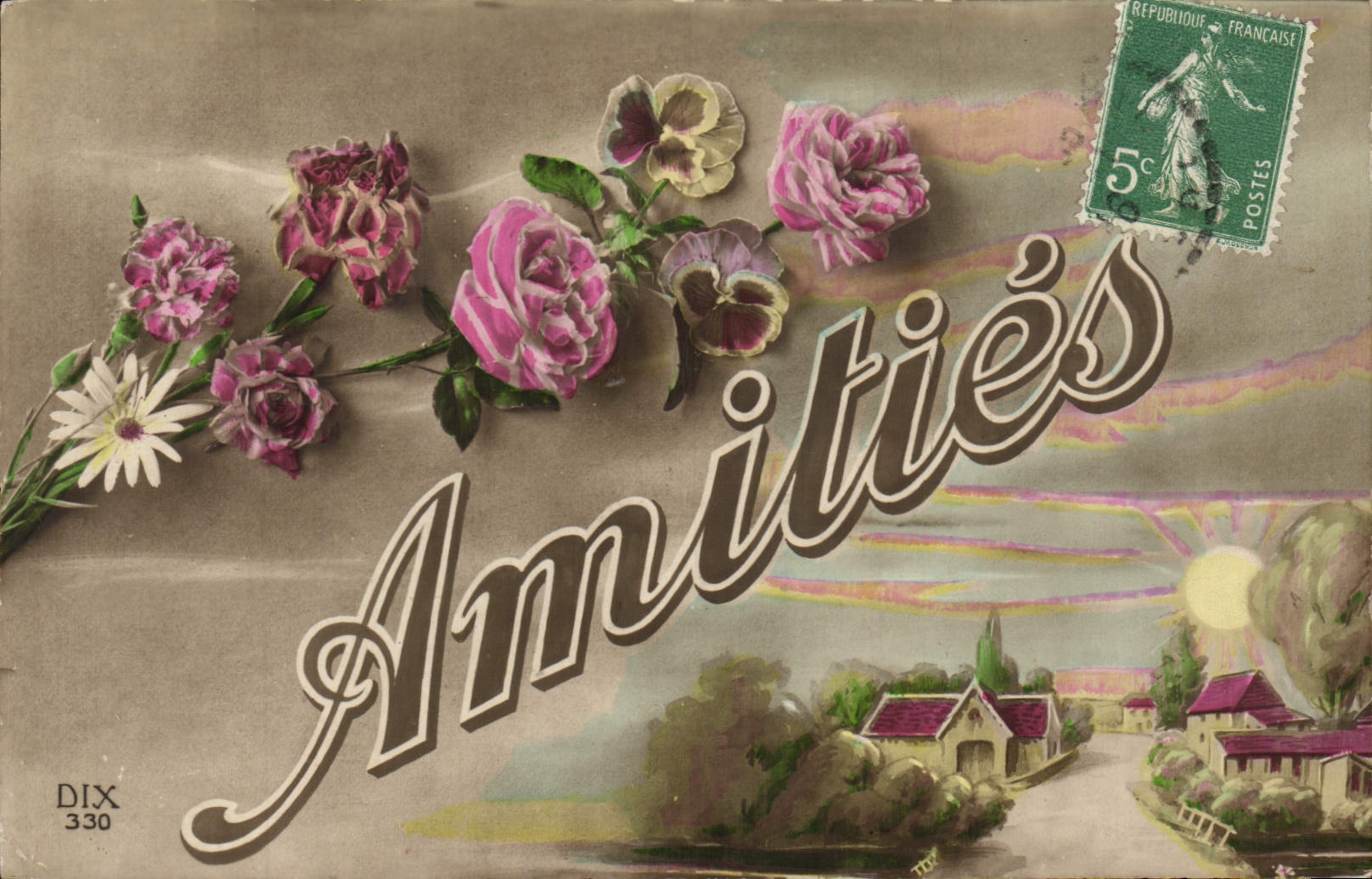 CPA Fantaisie Fleurs Amities